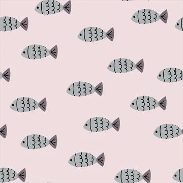 Hand drawn vector seamless cartoon fish pattern Stock Illustration