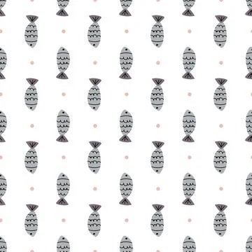 Hand drawn vector seamless cartoon fish pattern Stock Illustration