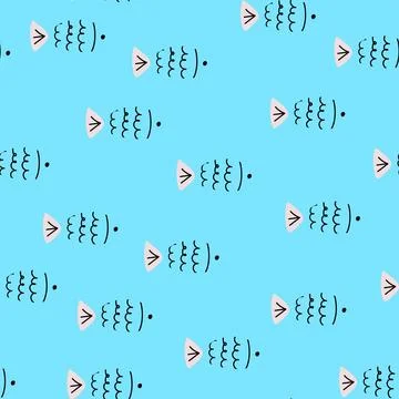 Hand drawn vector seamless cartoon fish pattern Stock Illustration
