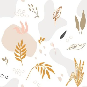 Hand drawn vector seamless floral organic pattern. Organic shapes, plants and Stock Illustration