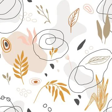 Hand drawn vector seamless floral organic pattern. Organic shapes, plants and Illustrazione stock