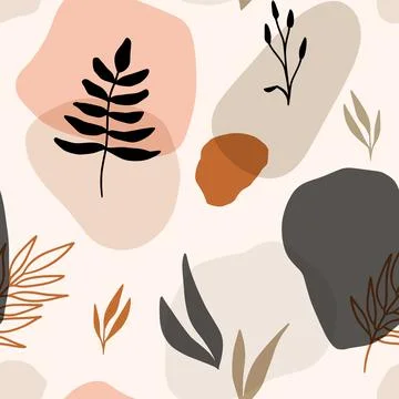 Hand drawn vector seamless floral organic pattern. Organic shapes, plants and Stock Illustration