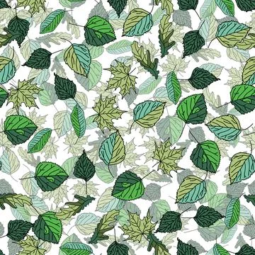 Hand drawn vector seamless floral pattern with green leaves Stock Illustration