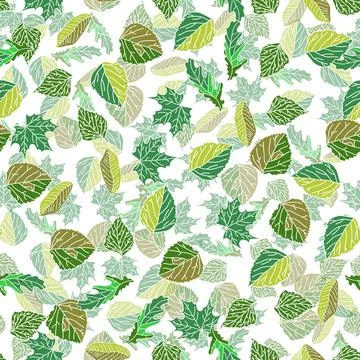 Hand drawn vector seamless floral pattern with green leaves Stock Illustration