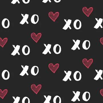 Hand drawn vector seamless pattern with XOXO Stock Illustration
