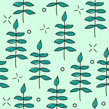 Hand drawn vector seamless pattern with floral elements. pattern - leaves, twigs Stock Illustration