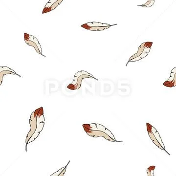 Hand drawn vector seamless pattern bird feathers texture background Stock Illustration