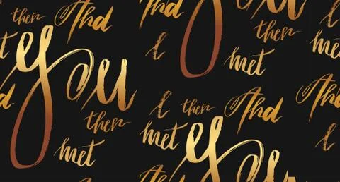 Hand drawn vector seamless pattern with handwritten lettering romantic phase Illustrazione stock