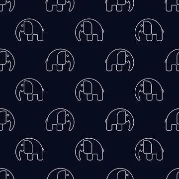 Hand drawn vector seamless pattern, cute white elephants on blue background Illustrazione stock
