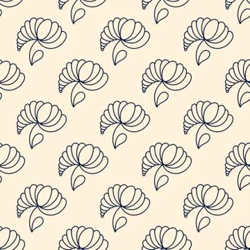 Hand drawn vector seamless pattern with abstract flowers, line art. For fabri Stock Illustration