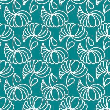 Hand drawn vector seamless pattern with abstract flowers, line art. For fabri Stock Illustration