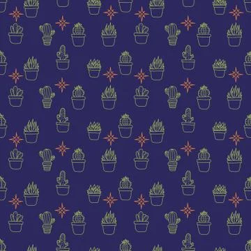 Hand drawn vector seamless pattern with housing indoor plants. simple vector  イラスト素材