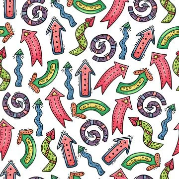 Hand drawn vector seamless pattern with creative arrows. Decorative backgroun Stock Illustration