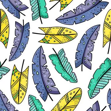 Hand drawn vector seamless pattern with doodles illustrations. Creative feath Stock-Illustration
