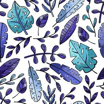 Hand drawn vector seamless pattern with doodles illustrations. Flowers and pl Stock Illustration