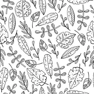 Hand drawn vector seamless pattern with doodles illustrations. Flowers and pl Stock Illustration