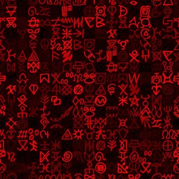 Hand drawn vector seamless pattern with red glyphs. Fashionable textile print Stockillustratie