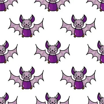 Hand drawn vector seamless pattern with Halloween bat Stock Illustration