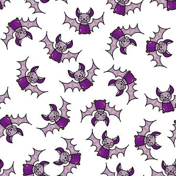 Hand drawn vector seamless pattern with Halloween bat Stock Illustration