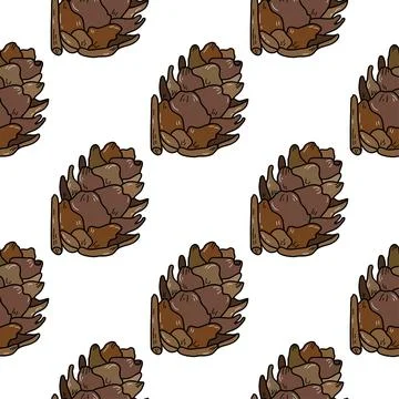 Hand drawn vector seamless pattern with pine cones Stock Illustration