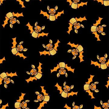 Hand drawn vector seamless pattern with Halloween bat Stock Illustration