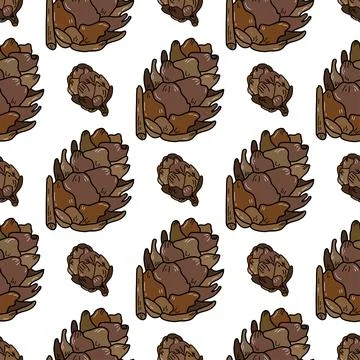 Hand drawn vector seamless pattern with pine cones Stock Illustration