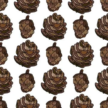 Hand drawn vector seamless pattern with pine cones Stock Illustration