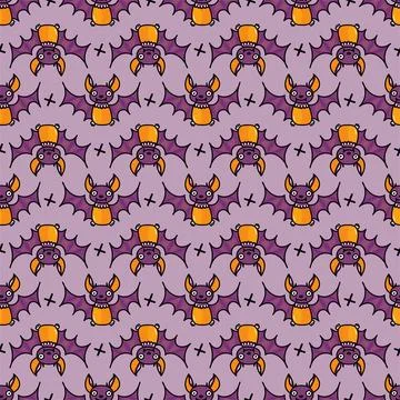 Hand drawn vector seamless pattern with Halloween bat Stock Illustration
