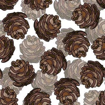 Hand drawn vector seamless pattern with pine cones Stock Illustration