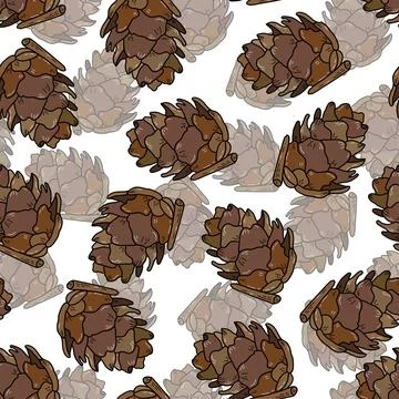 Hand drawn vector seamless pattern with pine cones Stock Illustration
