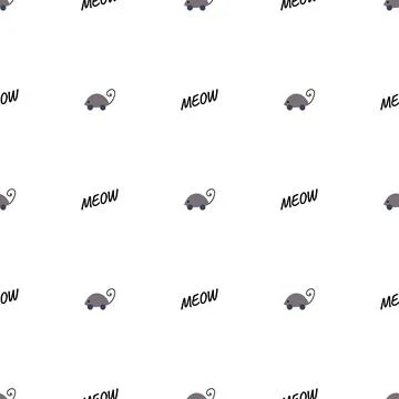 Hand drawn vector seamless pattern of funny cartoon mouse toy and meow Stock Illustration