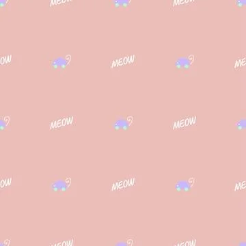 Hand drawn vector seamless pattern of funny cartoon mouse toy and meow Stock Illustration