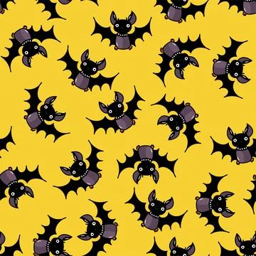 Hand drawn vector seamless pattern with Halloween bat Stock Illustration