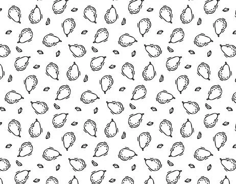 Hand drawn vector seamless pattern of pears, pears and leaves on a white ba.. Stock Illustration
