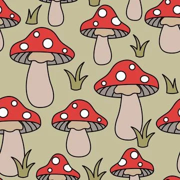 Hand-drawn vector seamless pattern autumn composition with mushroom Illustrazione stock