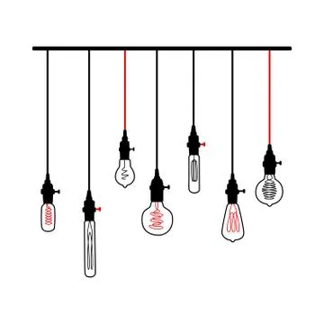 Hand drawn vector set of different geometric loft lamps with yellow glow. Stock Illustration