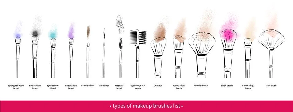 Hand drawn vector set of makeup brushes kit Stock Illustration