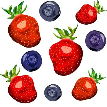 Hand drawn vector set of summer berries, isolated elements of strawberries .. Stock Illustration