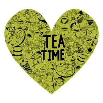 Hand drawn vector set of tea theme icons. Stock Illustration