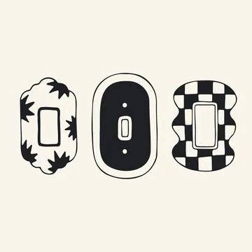 Hand drawn vector set of three decorative light switches. Minimalist black and Stock Illustration