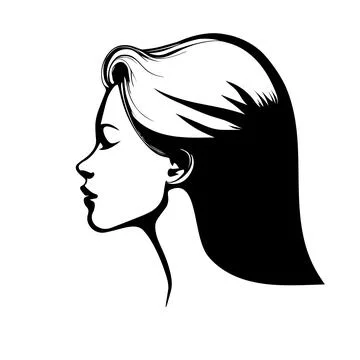 Hand drawn vector silhouette of a beautiful young woman portrait with a sty.. Stock Illustration