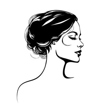 Hand drawn vector silhouette of a beautiful young woman portrait with a sty.. Stock Illustration