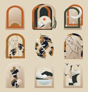 Hand drawn vector simple style element collection. Aesthetic illustration wit Stock Illustration