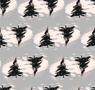 Hand drawn vector simple trendy abstract seamless Christmas tree decoration イラスト素材