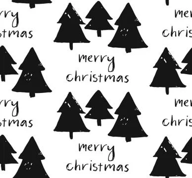 Hand drawn vector simple trendy abstract seamless Christmas tree decoration Stock Illustration
