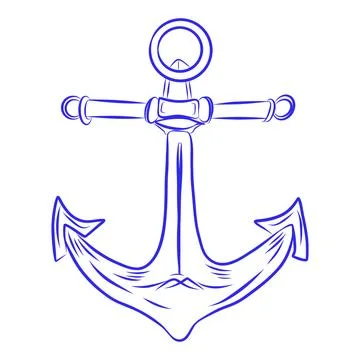 Hand drawn vector sketch of anchor , blue line Stock-Illustration