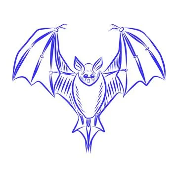 Hand drawn vector sketch of a bat, blue line art Иллюстрация