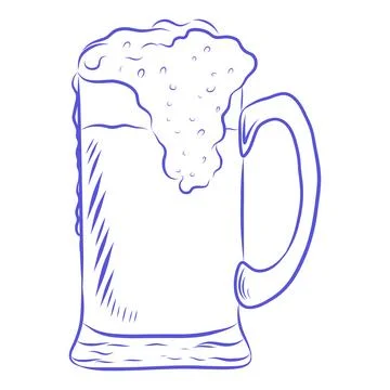 Hand drawn vector sketch of beer mug with blue line Illustration