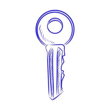 Hand drawn vector sketch of a blue door key Illustrazione stock