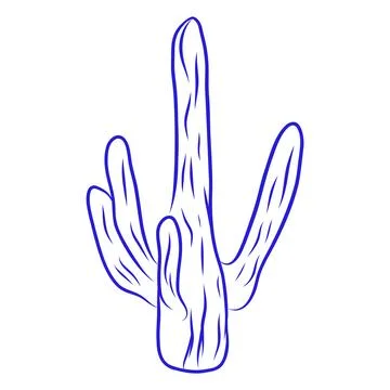 Hand drawn vector sketch of cactus with blue line art Illustration